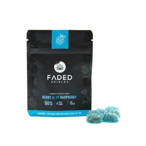 Berry Blue Raspberry gummies by Faded Edibles (180mg THC)